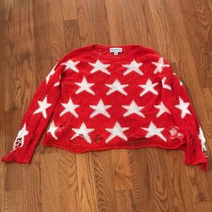 Wildfox Red Seeing Stars Lennon Star Sweater small